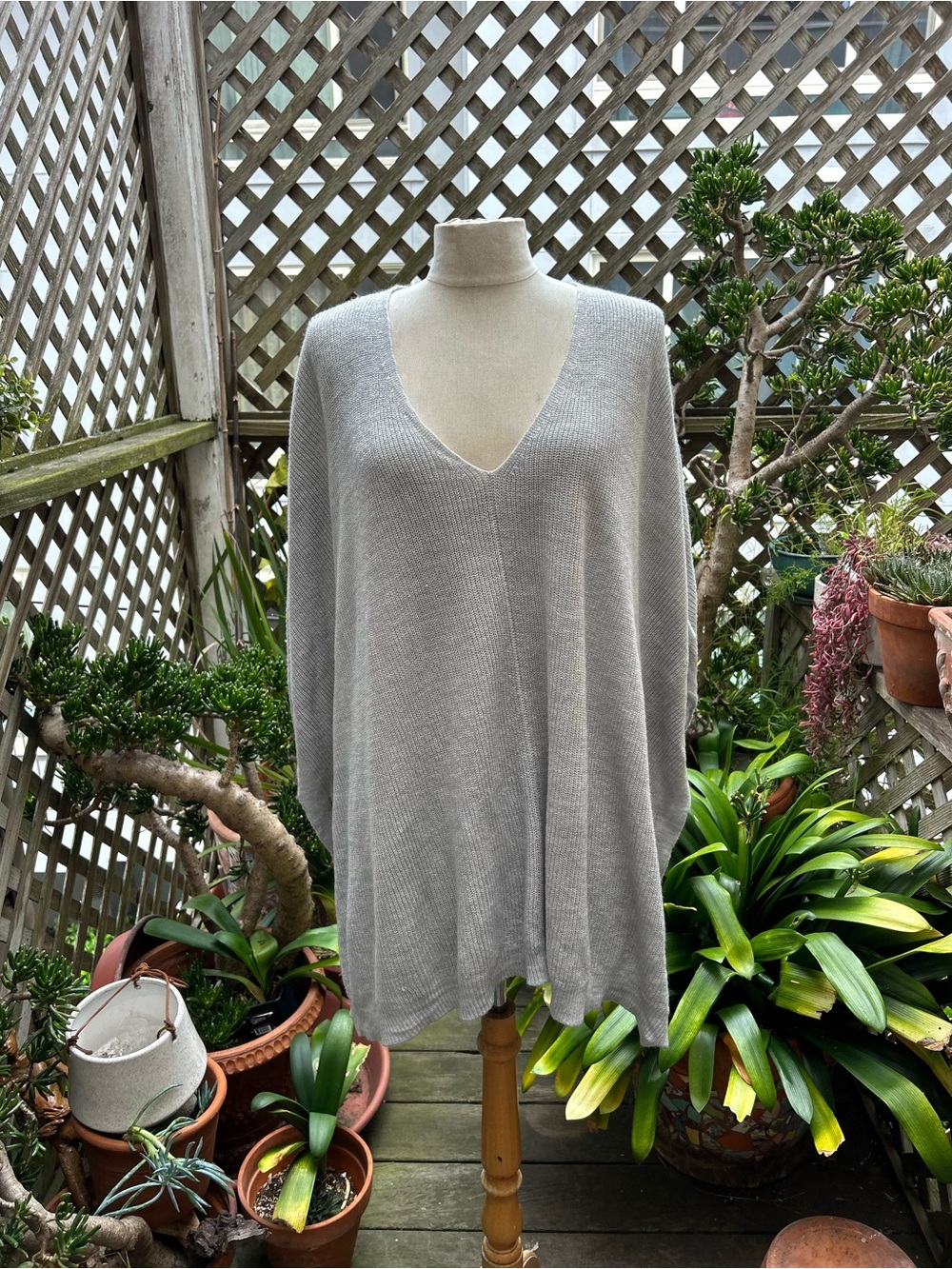 a new day Light Gray V-Neck Oversized Sweater